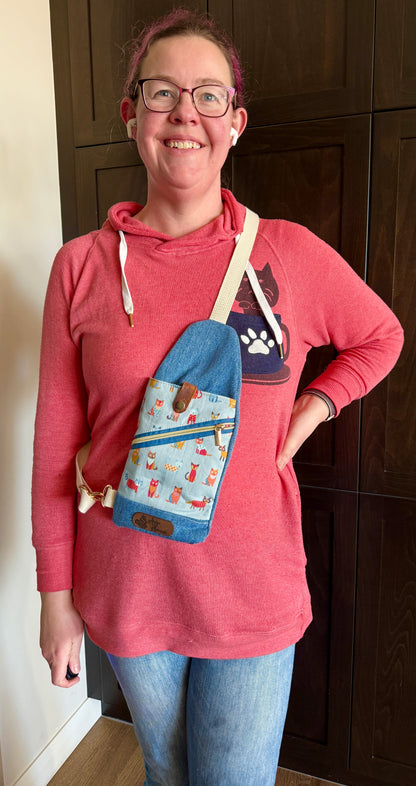 Mini Traveller Sling | Upcycled Denim and Hand-Selected Japanese Fabric | Made in Canada