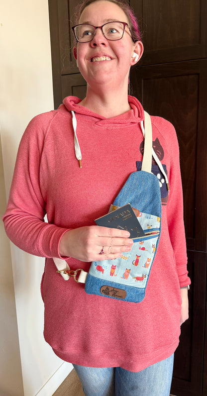 Mini Traveller Sling | Upcycled Denim and Hand-Selected Japanese Fabric | Made in Canada