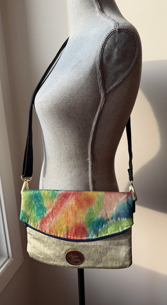 Upcycled Obi Handbag | Large Heidi Crossbody | Watered Rainbow