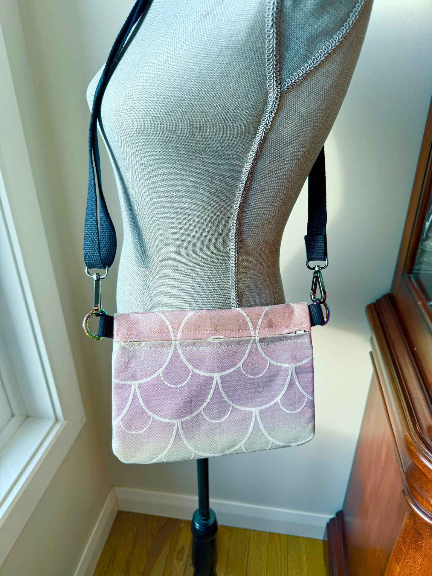 Upcycled Obi Handbag | Small Heidi Crossbody | Seigaiha Waves in Mermaid Gradient