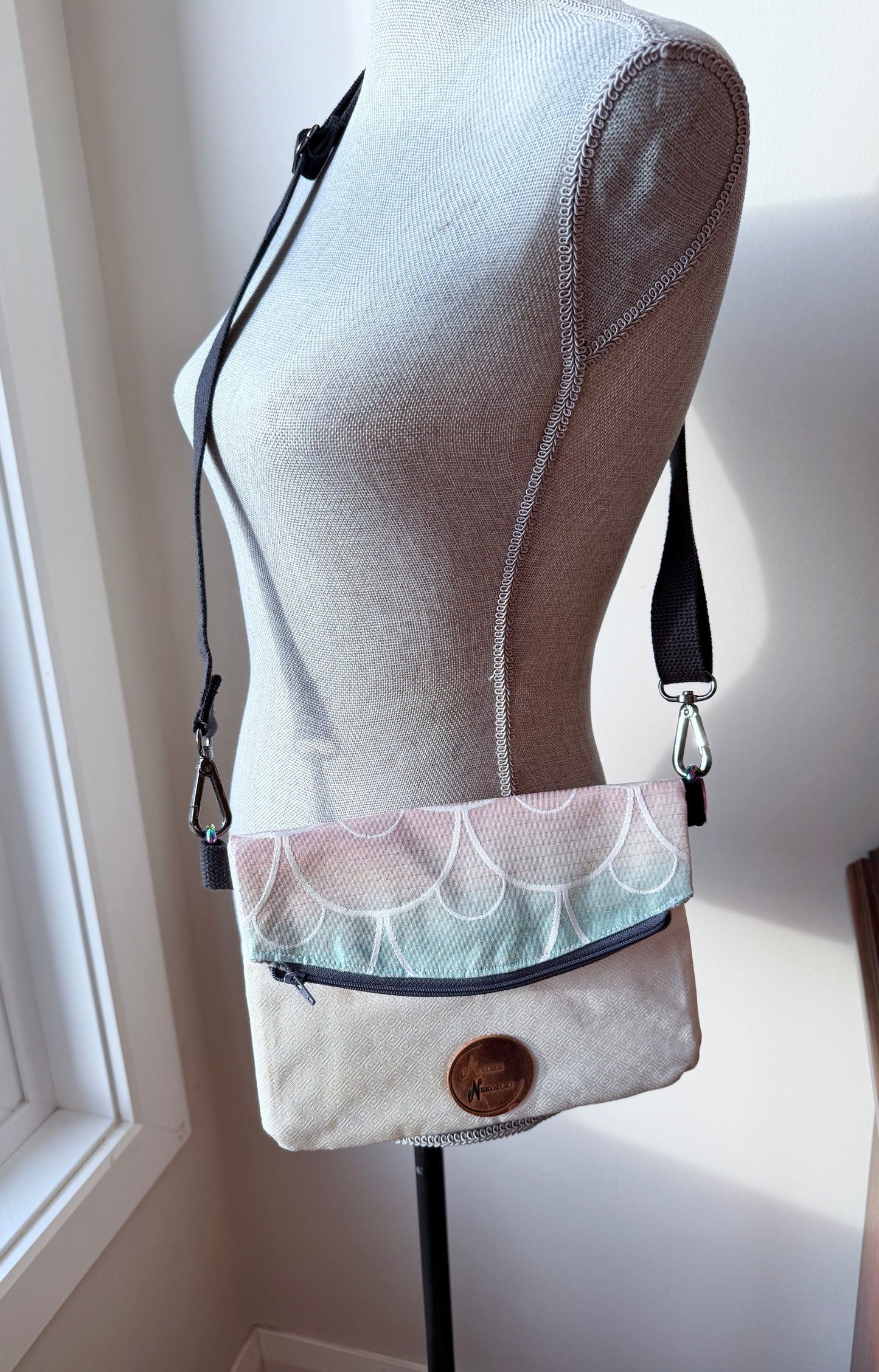 Upcycled Obi Handbag | Small Heidi Crossbody | Seigaiha Waves in Mermaid Gradient