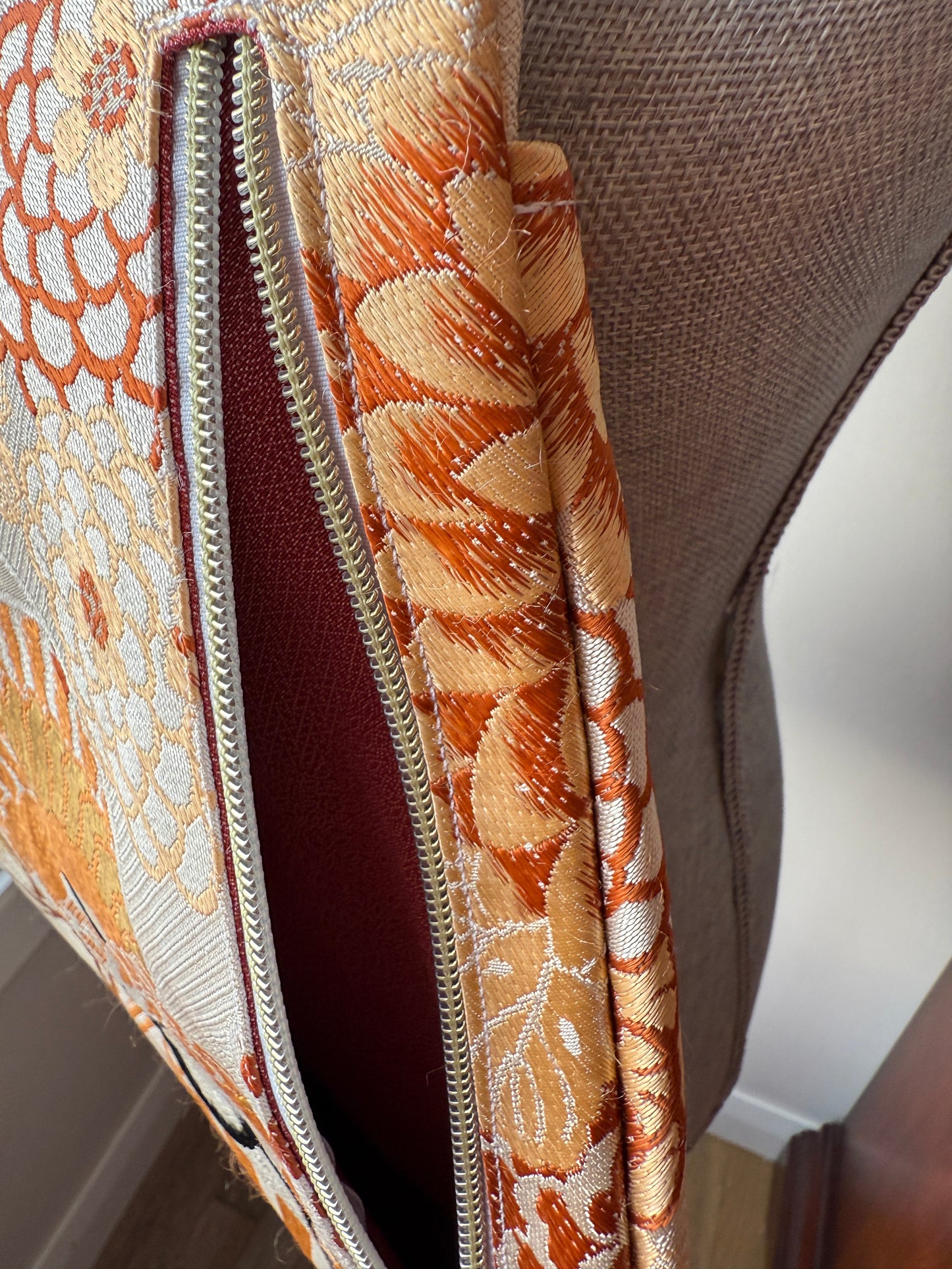 Upcycled Obi | Traveller Sling | Cranes as Fans in Earth Tones