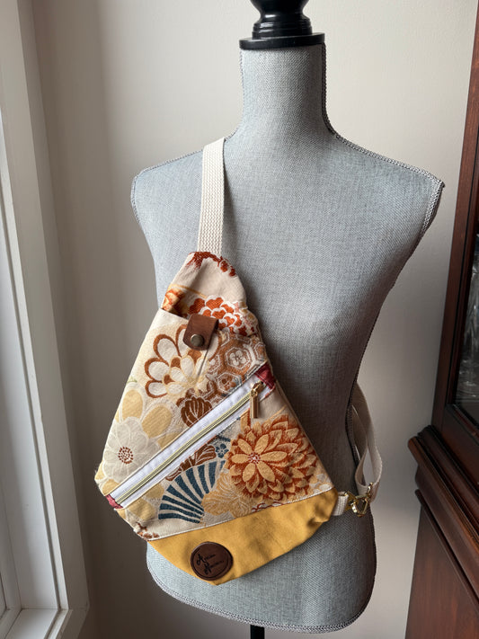 Upcycled Obi | Traveller Sling | Floral Fans in Earth Tones