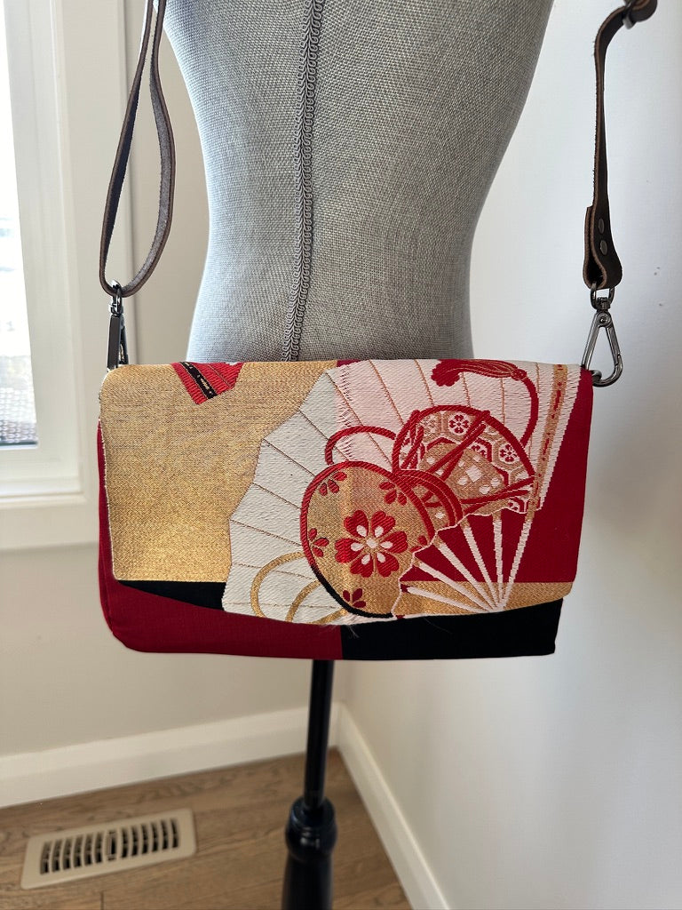 Upcycled Obi Cross Body Purse | Black and Red Fans Glenda