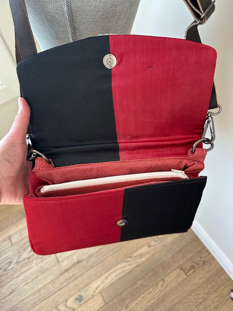 Upcycled Obi Cross Body Purse | Black and Red Fans Glenda