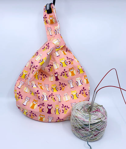 Knot Bag | Bright Owls on Pink