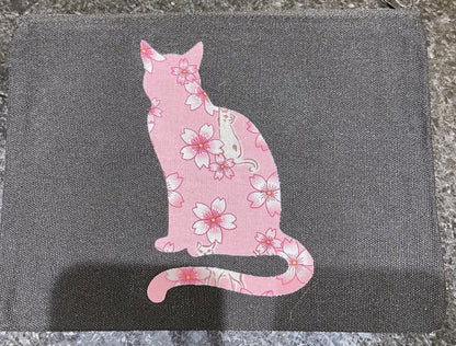 Fabric Appliqué Canvas Pouch | Down Tail Cat Silhouettes