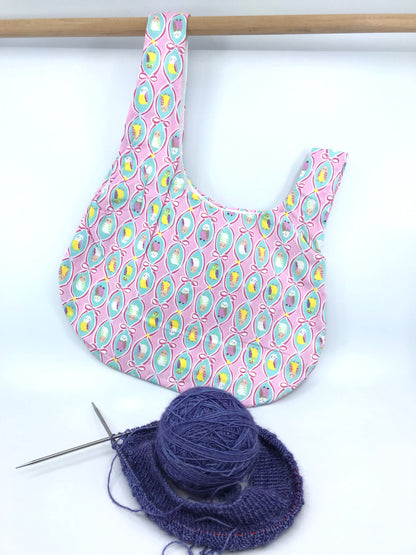 Knot Bag || Budgies in Ribbon Frames || Japanese Fabric Project Bag