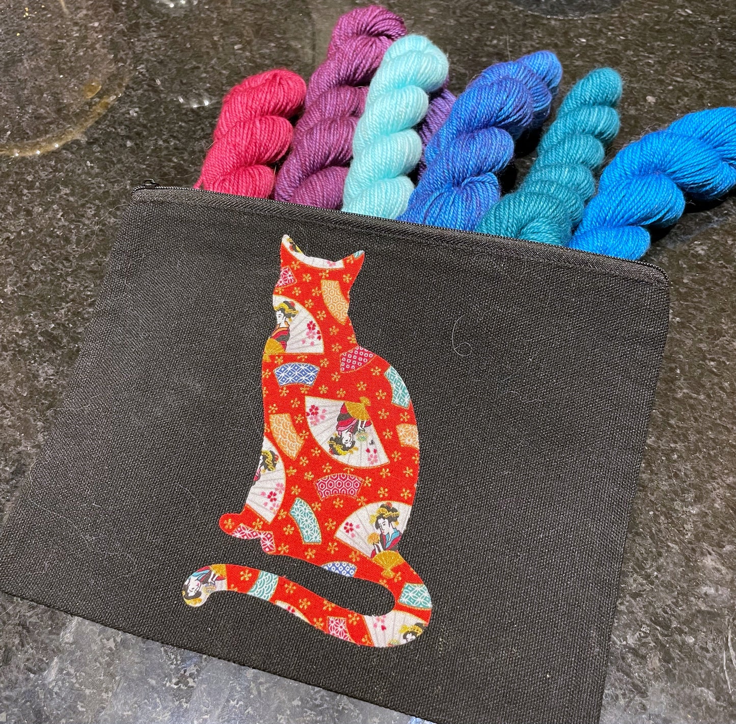 Fabric Appliqué Canvas Pouch | Down Tail Cat Silhouettes