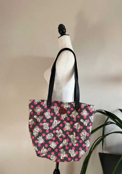 Luxe Tote Bag | Cats and Bunnies with Things on Their Heads Hot Pink and Grey