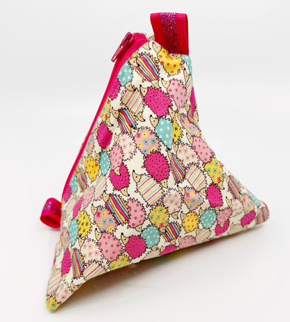 Triangle Pouch | Multicolour Hedgehogs in Pink