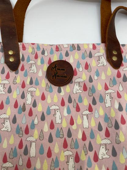 Luxe Tote Bag | Polar Bears with Umbrellas and Raindrops on Pink
