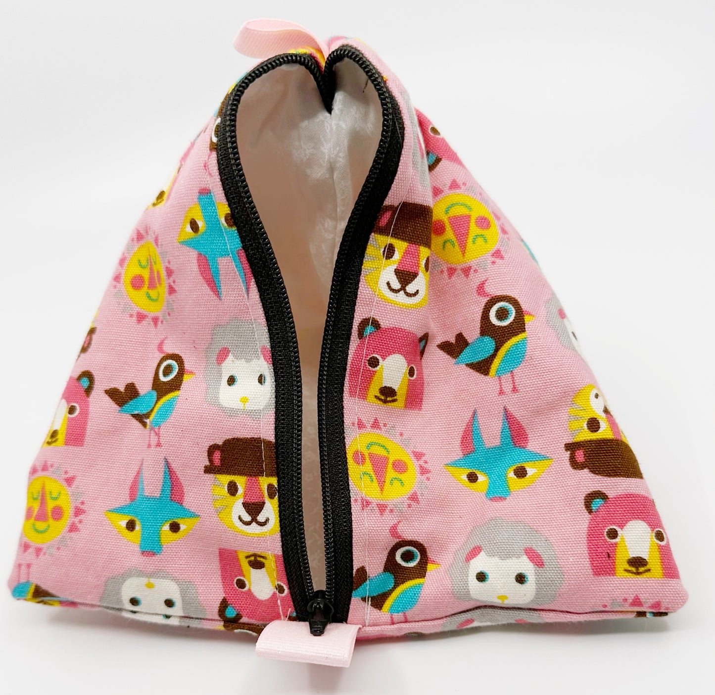Triangle Pouch | All the Animals on Pink
