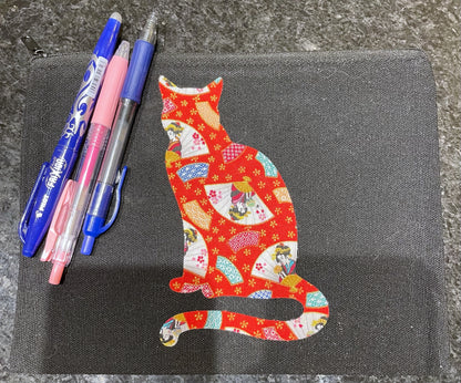 Fabric Appliqué Canvas Pouch | Down Tail Cat Silhouettes