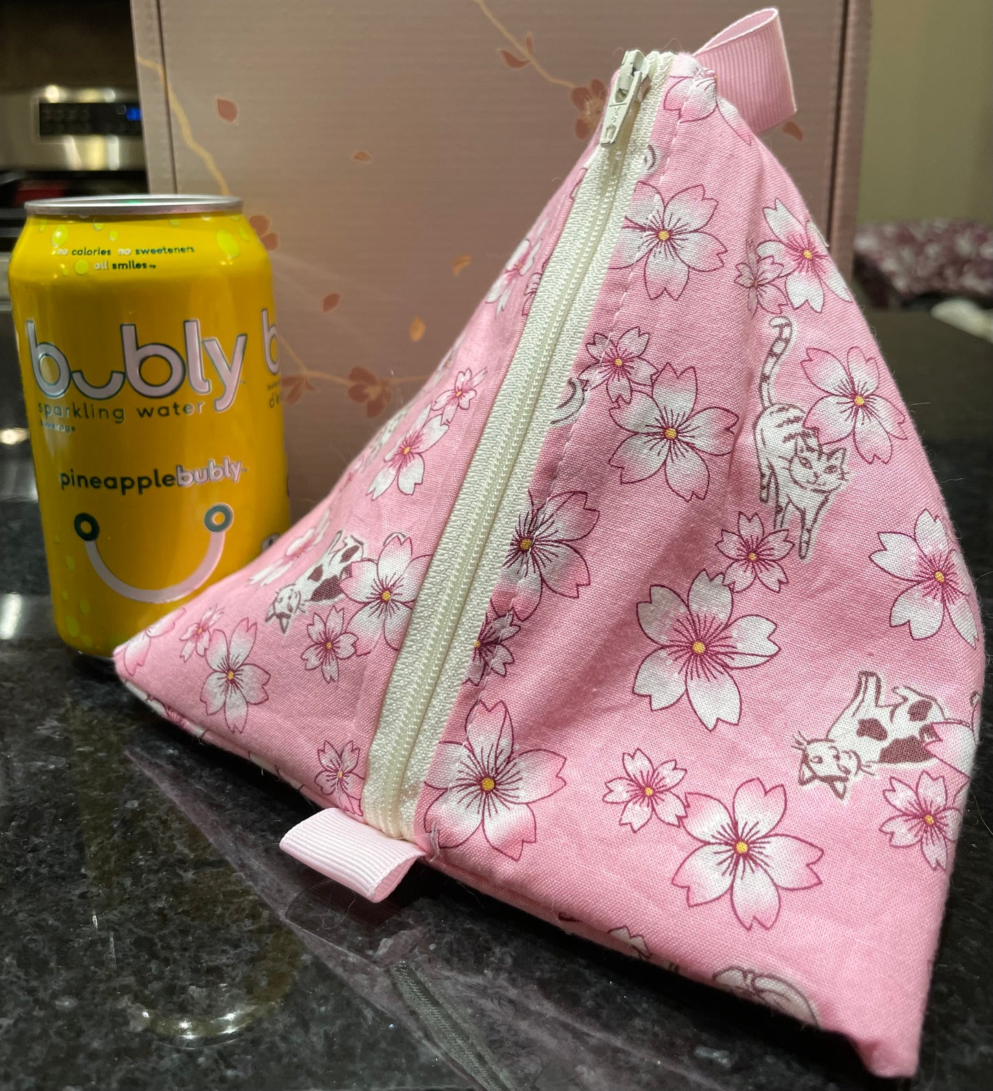 Triangle Pouch | Cats and Sakura on Light Pink