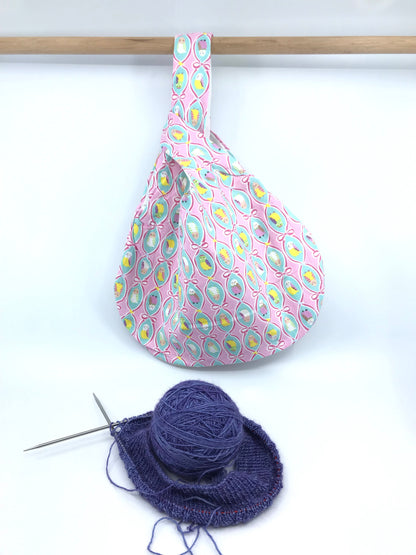 Knot Bag || Budgies in Ribbon Frames || Japanese Fabric Project Bag