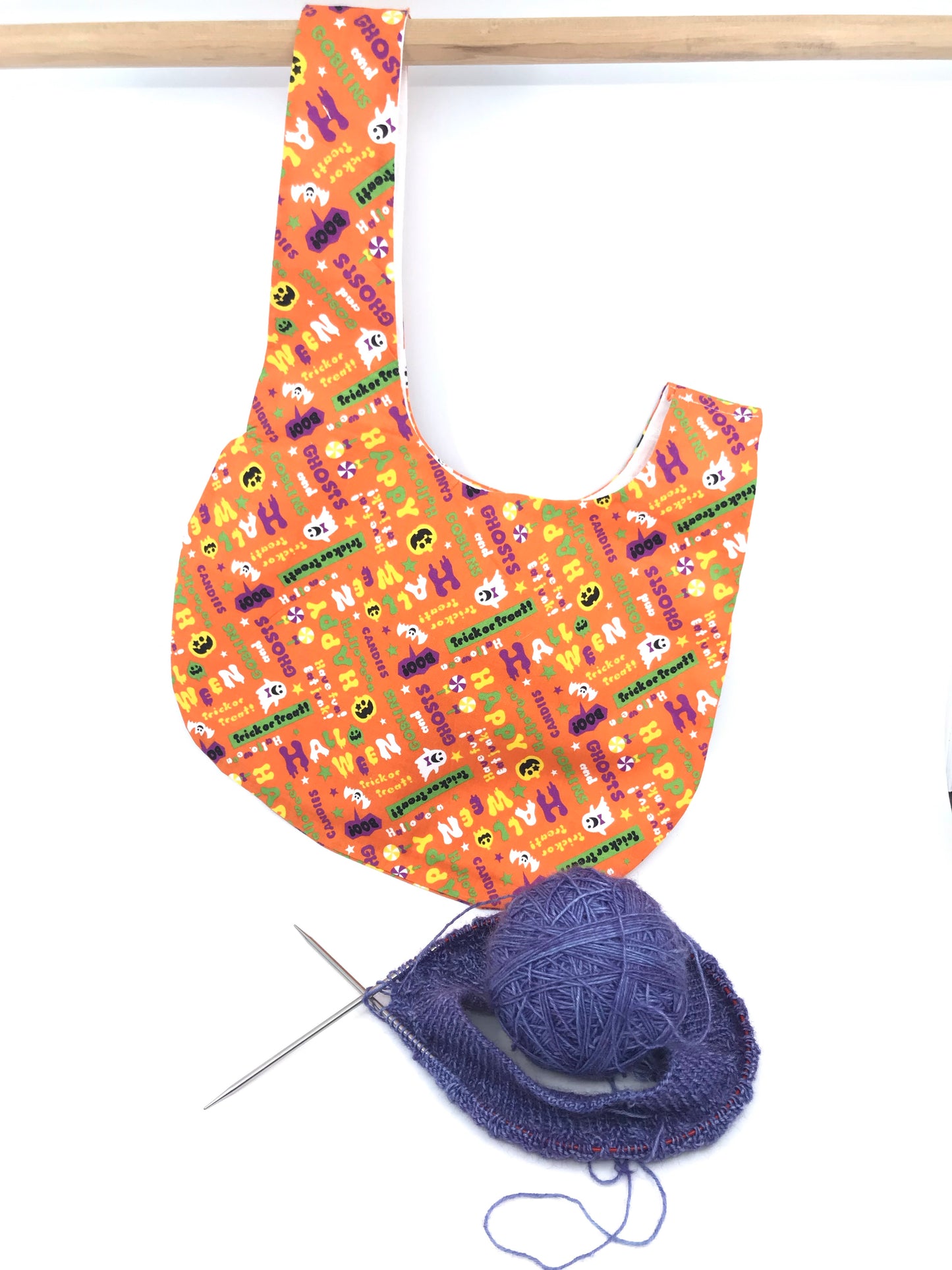 Knot Bag || Have Fun Eat Junk Halloween Print on Orange || Japanese Fabric Project Bag