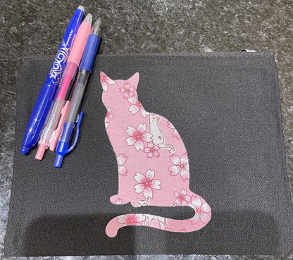 Fabric Appliqué Canvas Pouch | Down Tail Cat Silhouettes
