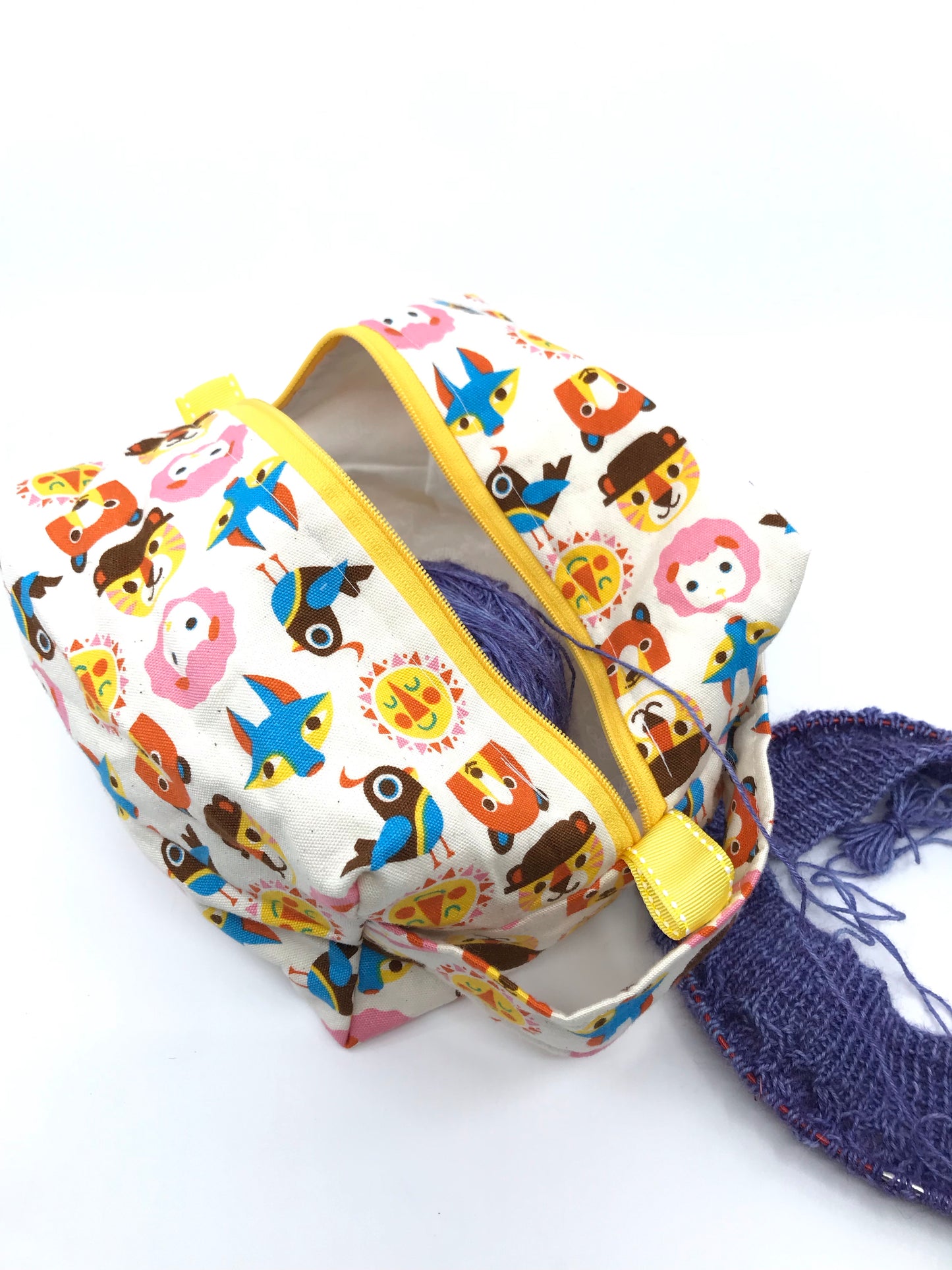 Small Box Bag || All the Animals on Ivory || Japanese Fabric Project Bag